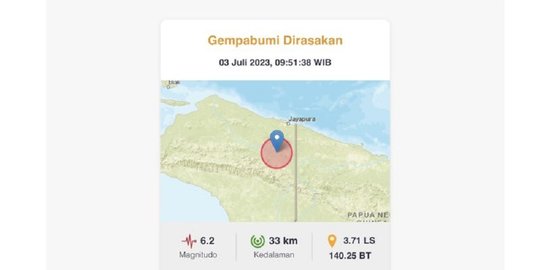 Gempa Magnitudo 6,2 Guncang Keerom Papua, Dirasakan hingga Wamena dan Jayapura