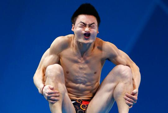 Ekspresi wajah atlet loncat indah Olimpiade 2012