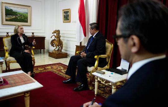 Presiden SBY sambut Hillary di Istana Merdeka