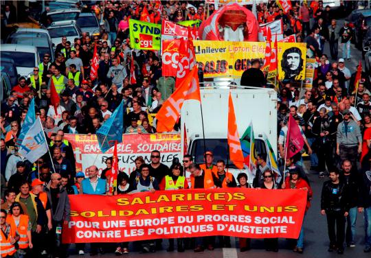 Para buruh di Eropa serempak mogok massal