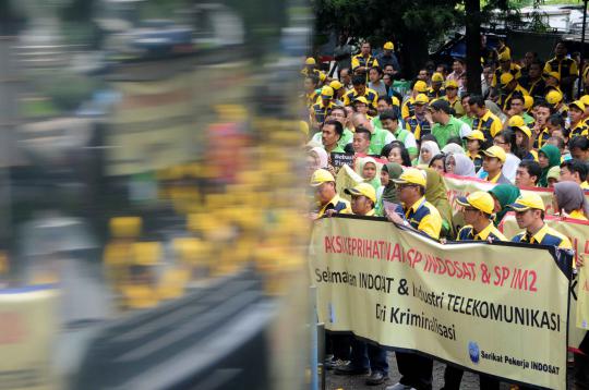 Ratusan karyawan Indosat demo di Pengadilan Tipikor