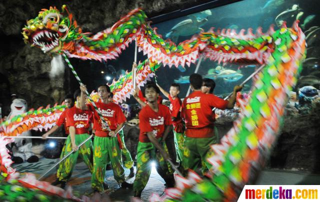 Foto : Atraksi Liong dan Barongsai hibur pengunjung Sea 