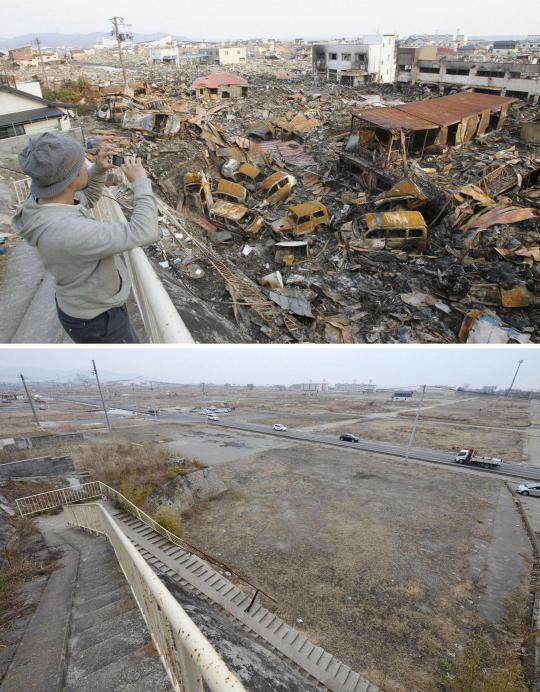 Foto saat dan sesudah tragedi tsunami Jepang