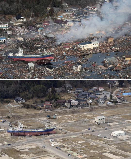 Foto saat dan sesudah tragedi tsunami Jepang