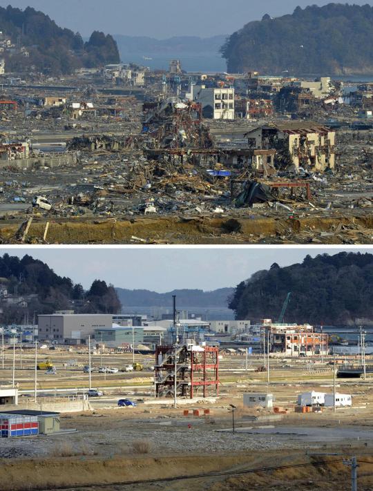 Foto saat dan sesudah tragedi tsunami Jepang