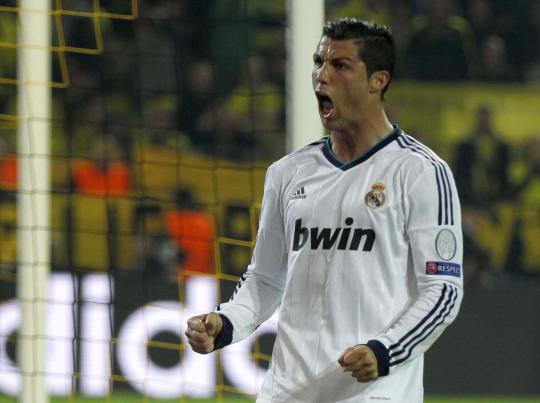 Ekspresi Ronaldo saat menjebol gawang Dortmund