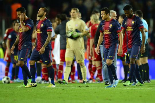 Raut sedih di wajah para pemain Barcelona