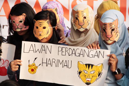 Puluhan anak-anak peringati Hari Harimau Sedunia di Monas