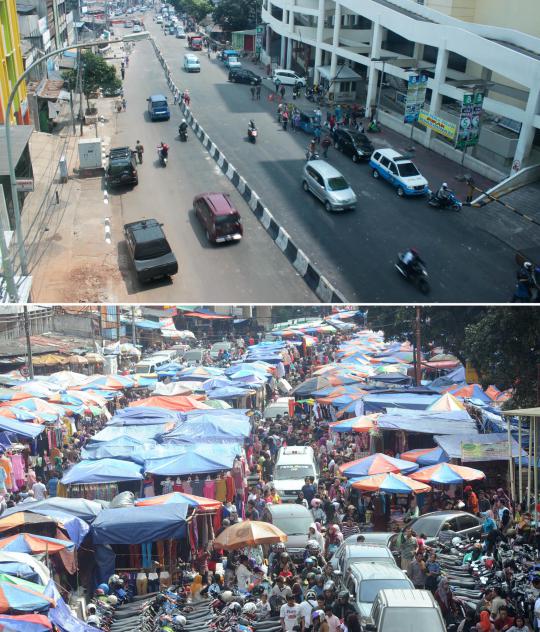 Ini situasi Pasar Tanah Abang sebelum dan sesudah penertiban