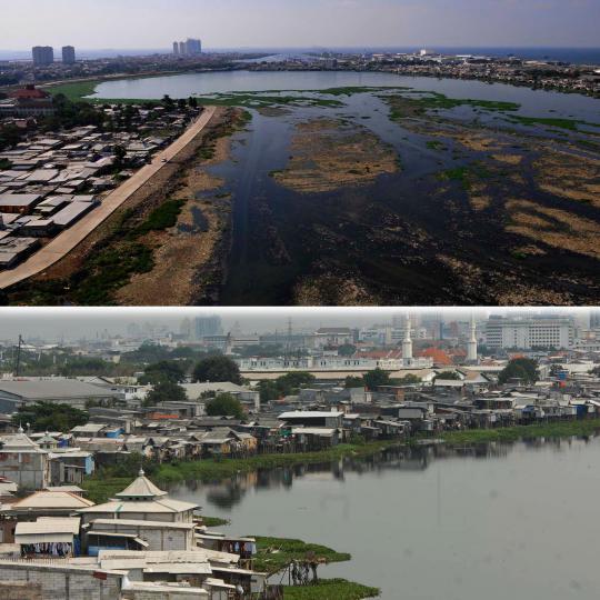 Situasi Waduk Pluit sebelum dan sesudah normalisasi