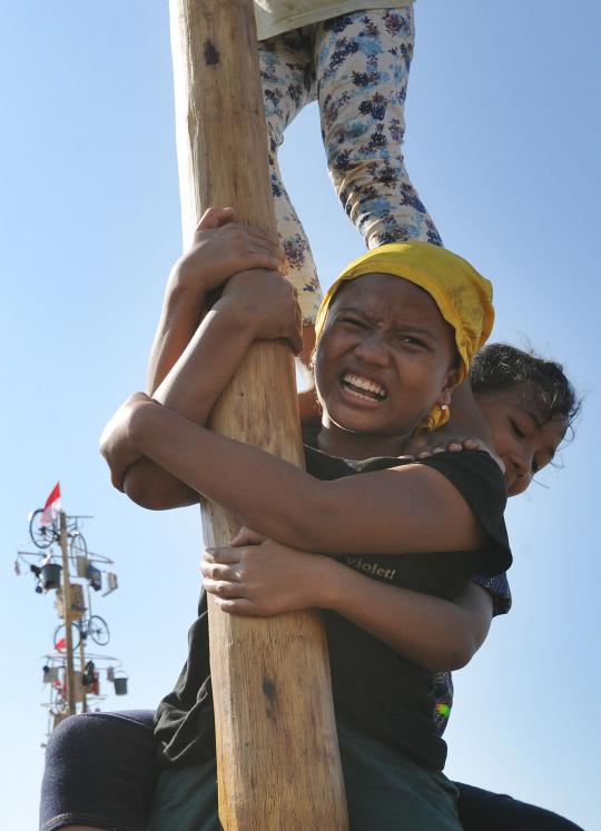 Meriahnya lomba panjat 100 pohon pinang