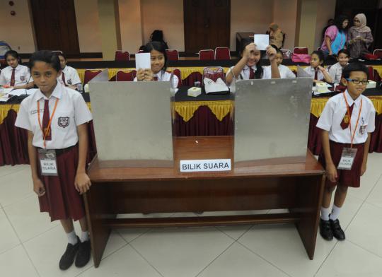 Murid SDN 01 Menteng ikuti simulasi Pemilu 2014 di Gedung KPU