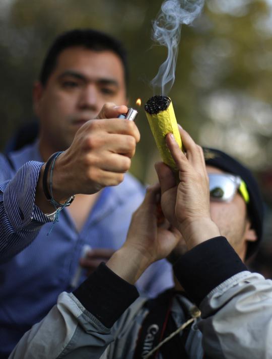 Demo legalisasi ganja, warga Meksiko nyimeng di Gedung Senat