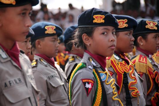 Aksi polisi cilik dan marching band Akpol di Bundaran HI