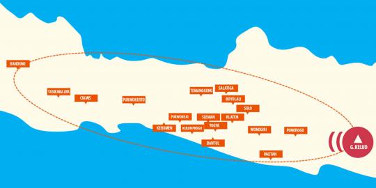 Peta sebaran abu vulkanik letusan Kelud 2014