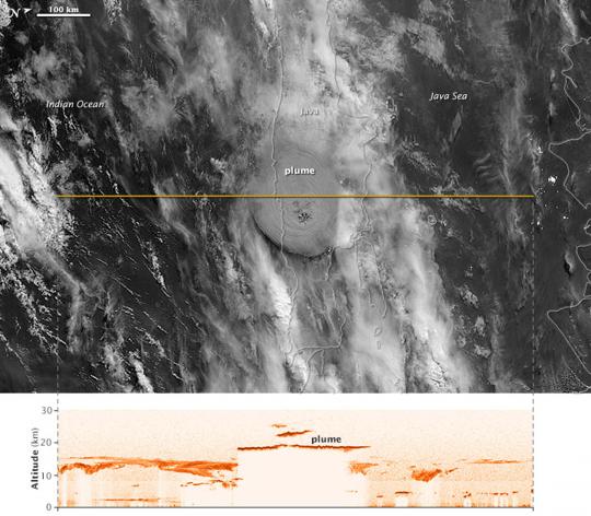 Sebaran abu vulkanik Kelud dilihat dari satelit luar angkasa