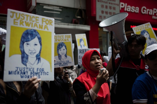 Puluhan TKI di Hong Kong unjuk rasa dukung Erwiana