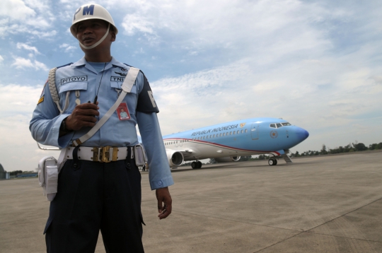 Ini penampilan pesawat kepresidenan RI saat tiba di Halim