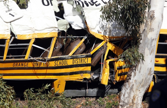 Bus sekolah tabrak pohon, tiga orang kritis
