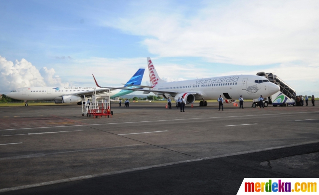 Foto : Penjagaan ketat saat Virgin Australia mendarat di 