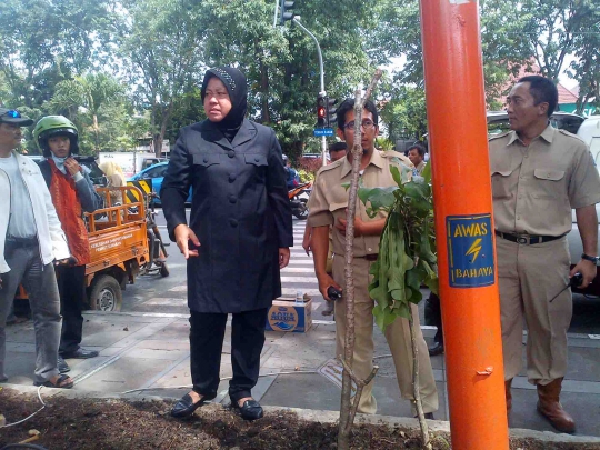 Wali Kota Risma tanam bunga di Taman Bungkul