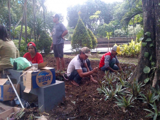 Wali Kota Risma tanam bunga di Taman Bungkul