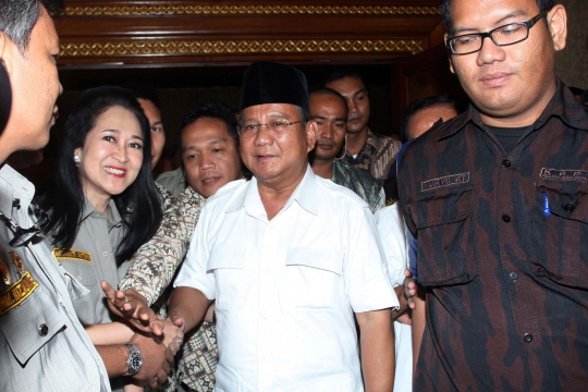 Prabowo usai hadiri Rapimnas Keluarga Besar Putra Putri Polri