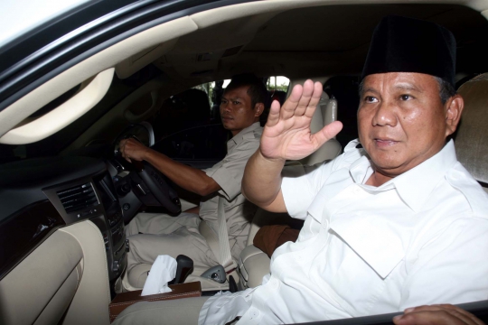 Prabowo usai hadiri Rapimnas Keluarga Besar Putra Putri Polri