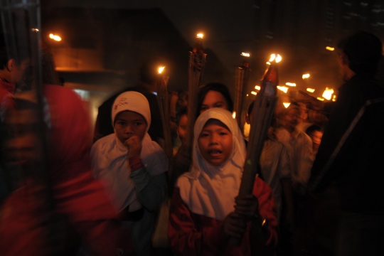 Kemeriahan pawai obor di Ibu Kota sambut Idul Fitri 1435 H