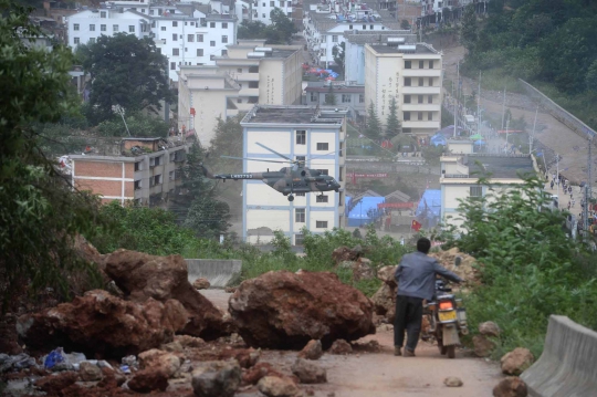 Pandangan udara hancurnya Kota Yunnan pasca-dilanda gempa 6,1 SR