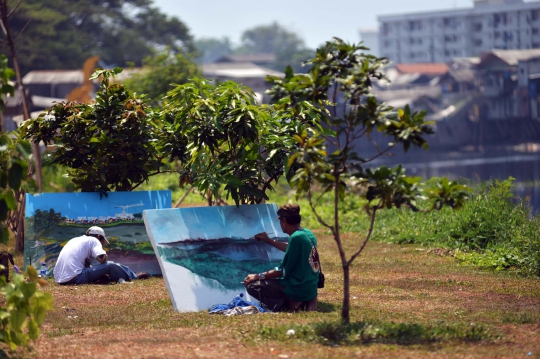 Meriahkan HUT RI, seniman melukis keindahan Waduk Pluit