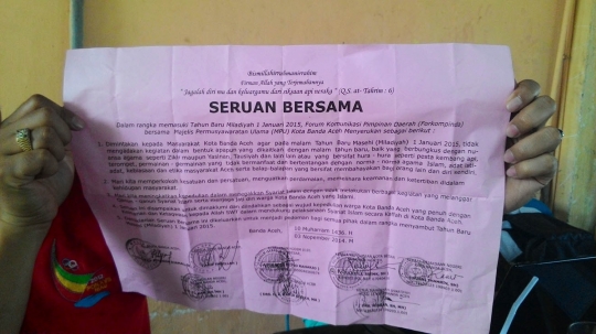 Ini surat larangan bagi muslim di Aceh rayakan tahun baru