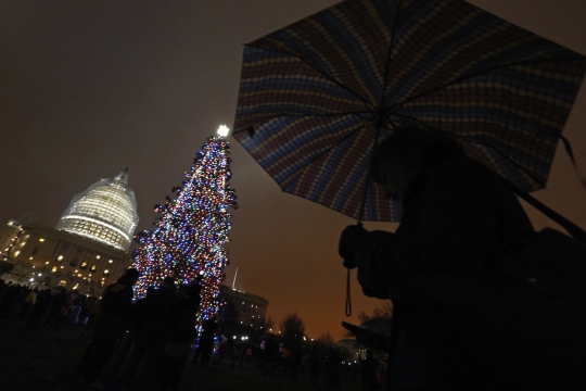 Warna-warni cahaya pohon Natal raksasa hiasi Gedung Capitol