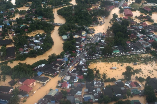 Pandangan udara banjir Malaysia, Kota Bharu jadi lautan