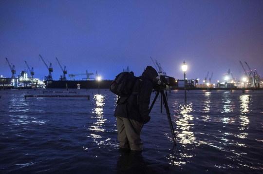 Pasar Ikan terkenal di dunia di Kota Hamburg kebanjiran