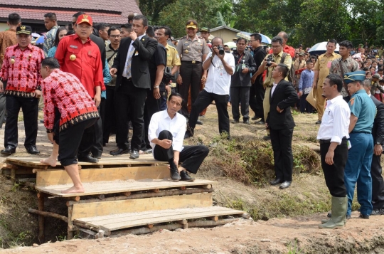 Aksi Presiden Jokowi menanam padi bareng petani di Kalimantan