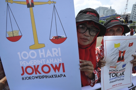 100 Hari pemerintahan Jokowi-JK, massa geruduk Istana Negara