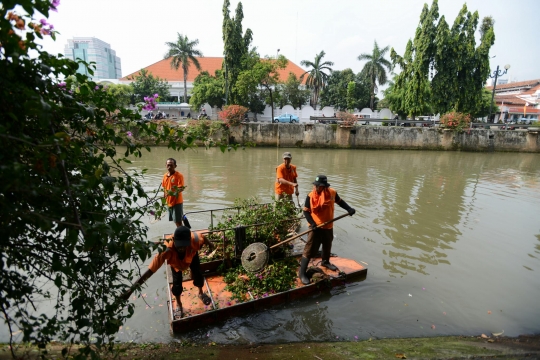 Melihat perawatan tanaman hias di tepi sungai Pasar Baru