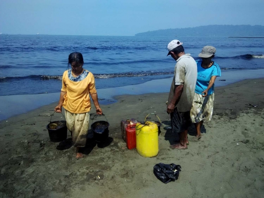 Ribuan warga Cilacap berburu tumpahan minyak di Teluk Penyu