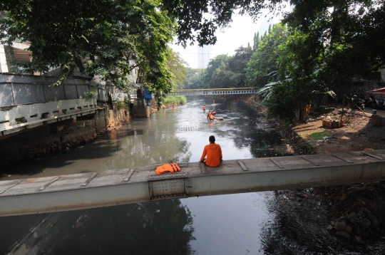 Semangat Dinas Kebersihan punguti sampah plastik di Sungai Krukut