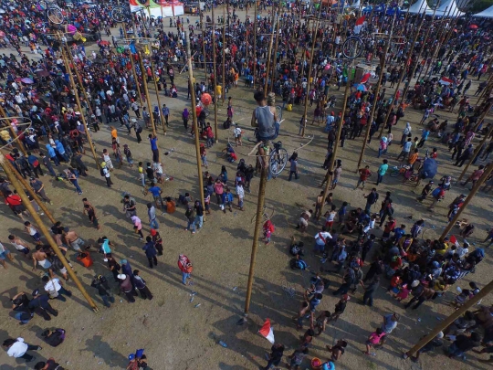 Meriahnya lomba panjat ratusan pohon pinang di Ancol