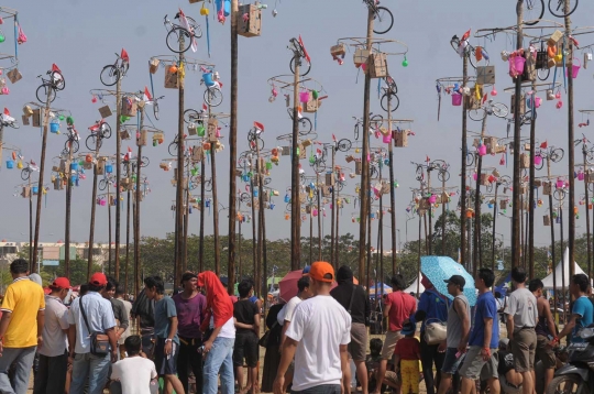 Meriahnya lomba panjat ratusan pohon pinang di Ancol