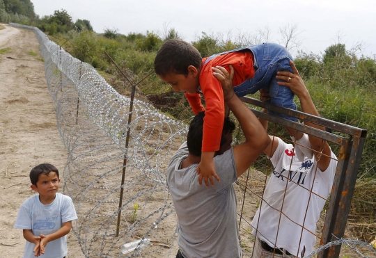 Aksi nekat imigran Suriah bawa balita loncati pagar perbatasan