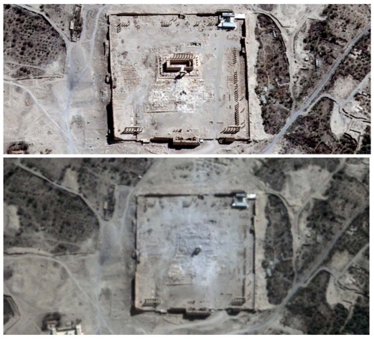 Pandangan udara Kuil Palmyra hancur oleh ISIS