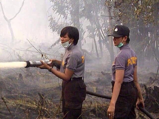 Melihat proses pemadaman kebakaran hutan di Pelalawan, Riau