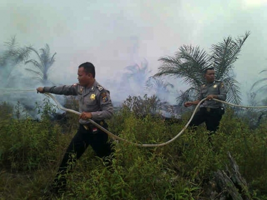 Melihat proses pemadaman kebakaran hutan di Pelalawan, Riau