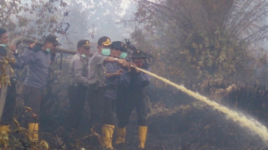 Melihat proses pemadaman kebakaran hutan di Pelalawan, Riau