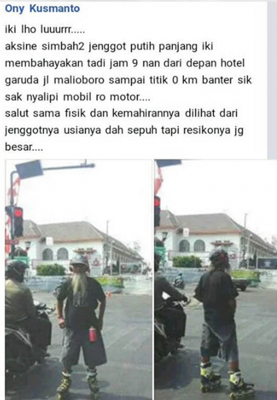 Kakek keliling Yogyakarta dengan sepatu roda bikin heboh netizen