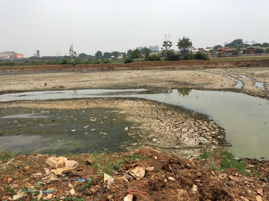 Kondisi Waduk Ria Rio yang kering kerontang akibat kemarau panjang