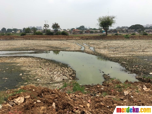 Foto : Kondisi Waduk Ria Rio yang kering kerontang akibat 